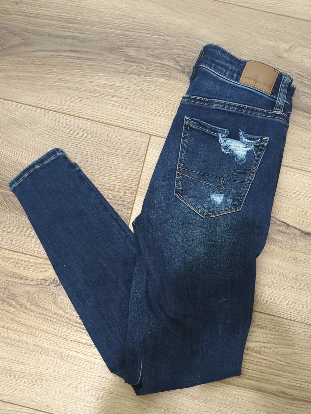 American Eagle Outfitters Dark Blue Skinny Jeans with Back Pocket Distress